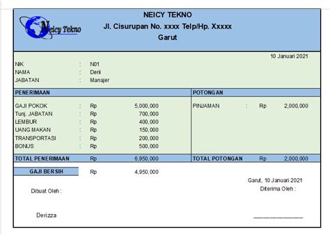 Cara Membuat Slip Gaji di Excel | Contoh Slip Gaji Karyawan - Neicy Tekno