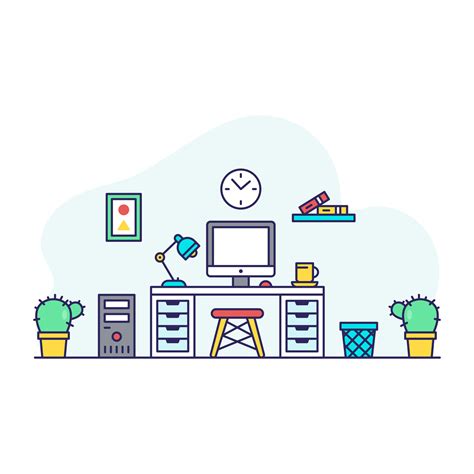 Colored design illustration of workplace, flat vector 9782773 Vector Art at Vecteezy