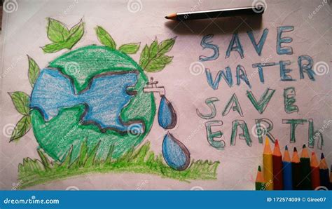 Save Water Save Earth Kid Drawing. Stock Image - Image of climate ...