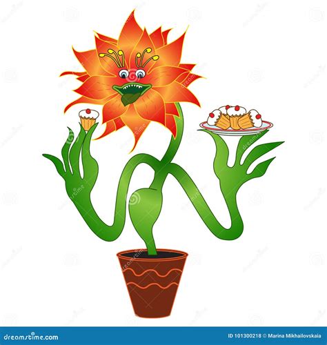 Carnivorous Vegetarian Flower, Glutton, Animated .Vector Figure E Stock ...