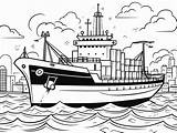 ChildrenS Cargo Ship Coloring Activity  Page sketch template