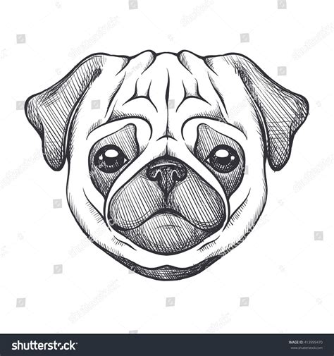 Cute Pug Portrait Dog Sketch Style Stock Vector (Royalty Free) 413999470 | Shutterstock | Cute ...