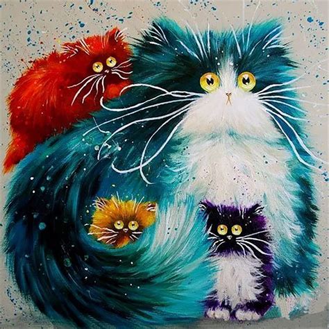 Fluffy Cats Family - Paint By Number - Num Paint Kit