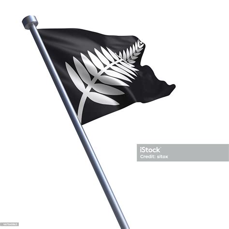 New Zealand Silver Fern Flag Isolated On White Stock Photo - Download Image Now - Cut Out, Fern ...