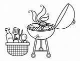 Printable Grill With Barbecue Supplies And Utensils Coloring Page sketch template
