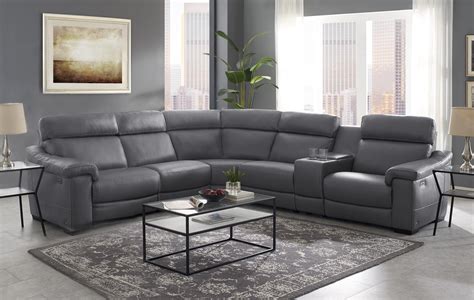 Grey Leather Sectional Sofa With Recliners - bmp-willy