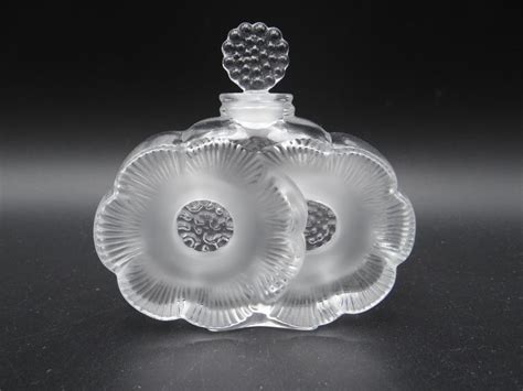 Signed Lalique France Deux Fleurs Frosted Crystal Perfume Bottle with ...