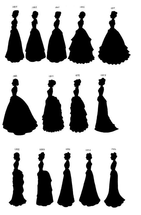 Black silhouettes of the Victorian Era Dresses clipart free image download