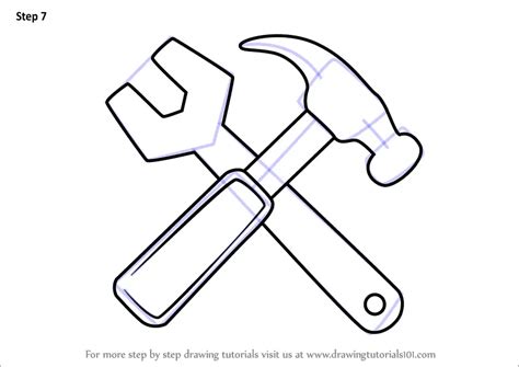 How to Draw Hammer And Wrench (Tools) Step by Step | DrawingTutorials101.com