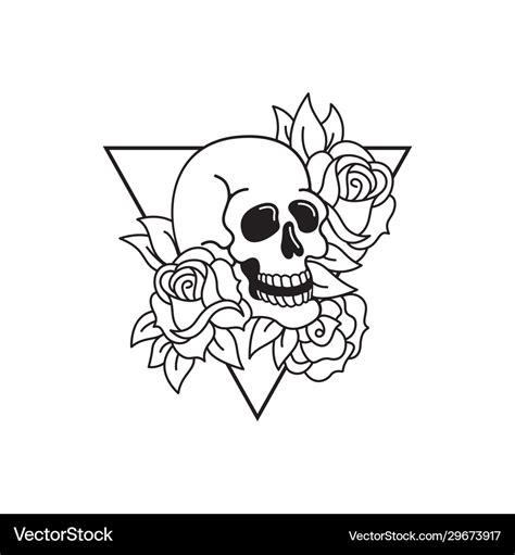 Rose and skull tattoo template traditional tattoo Vector Image