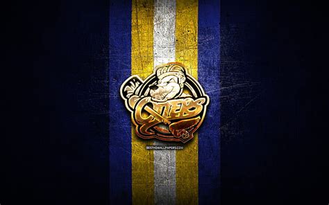 Erie Otters, golden logo, OHL, blue metal background, canadian hockey team, Erie Otters logo, HD ...