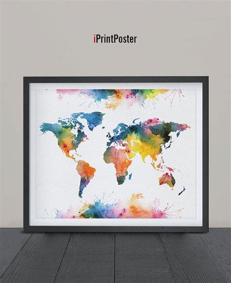 World map poster, World map, Art Print, Watercolor, Art, Illustration ...