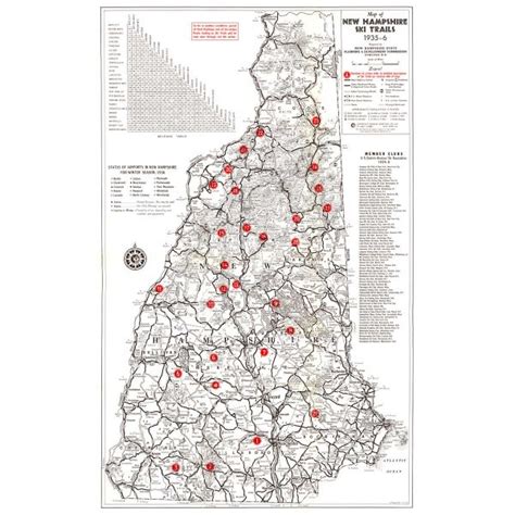 1935-36 Vintage NH Ski Trails map - Vintage Frameworks