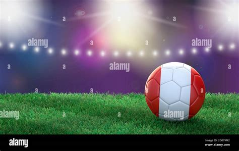 Soccer ball in flag colors on a bright blurred stadium background. Peru. 3D image Stock Photo ...