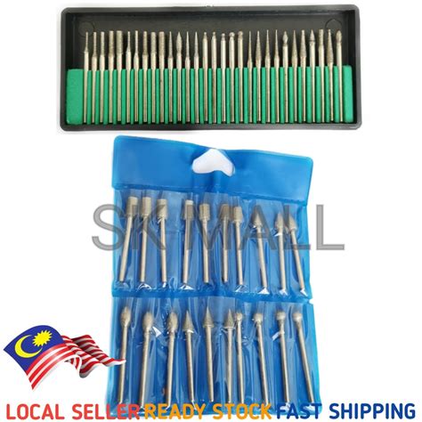 TUAH957 - 3mm Shank Diamond Burrs Grinding Rotary Tools Drill Bits Sets ...