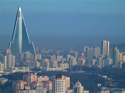 The Pyongyang skyline with the Ryugyong hotel in full view. The other ...