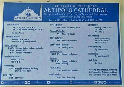 ANTIPOLO CHURCH MASS SCHEDULE [ CATHEDRAL ]