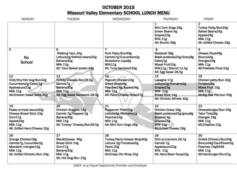 Elementary Lunch Menu - Missouri Valley Schools