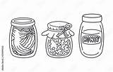 Fototapeta Set Of Outline Glass Jar Jam Honey And Pickles Natural  sketch template