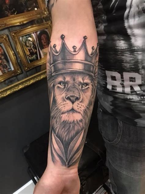 Lion and Crown tattoo by Kuba. Limited availability at Salvation Tattoo Studios. | Crown tattoo ...