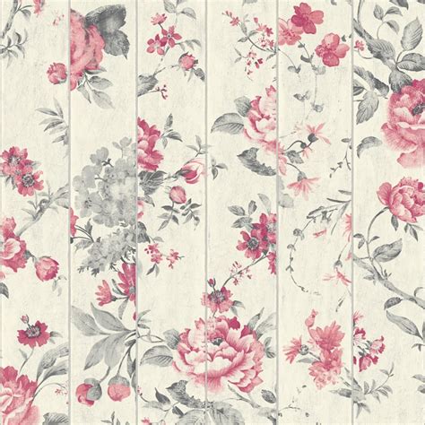 Muriva Floral Rose Flower Pattern Wallpaper Faux Wood Beam Effect Textured L13610 - Red | I Want ...