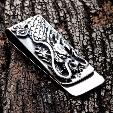 Engraved Dragon Sterling Silver Money Clip