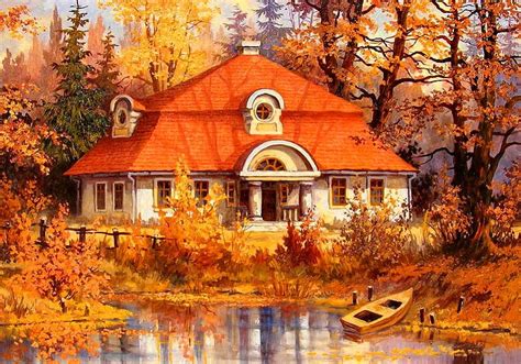 1920x1080px, 1080P free download | Peaceful place, fall, pretty, autumn, house, cottage, falling ...