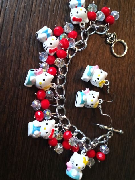 Hello Kitty Charm Bracelet Jewelry Set | Etsy