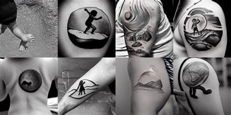 KREA - black and white tattoo of a toddler pushing a rock uphill on a ...