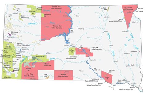 South Dakota State Map - Places and Landmarks - GIS Geography