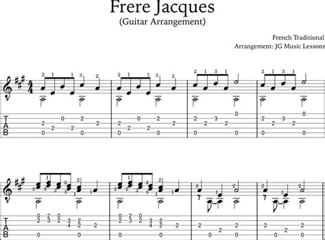 Frere Jacques (Brother John) - guitar tabs, chords, and finger-style ...