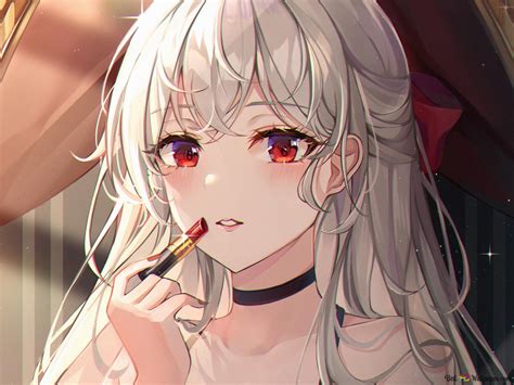 Anime Girl With Long White Hair And Red Eyes