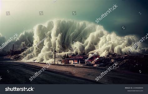 Tsunami Destroys Buildings Illustration Force Nature Stock Illustration ...