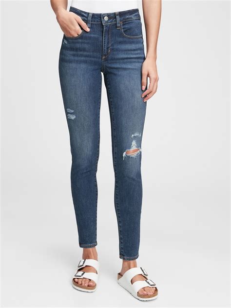 Gap Mid Rise Universal Destructed Jegging With Washwell™ Dark Indigo ...