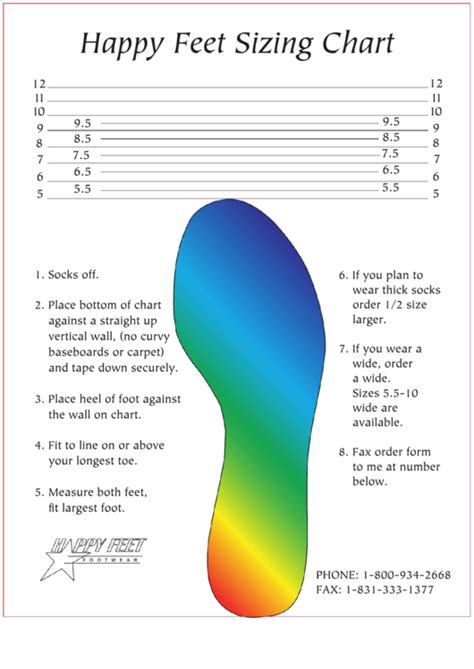 Happy Feet Footwear Sizing Chart printable pdf download