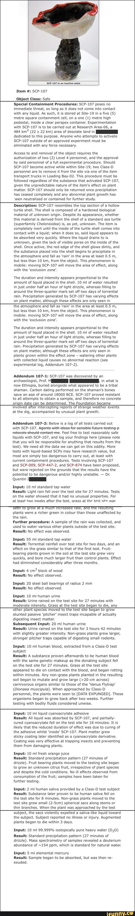 Object Class: Safe Special Containment Procedures: SCP-107 poses no ...