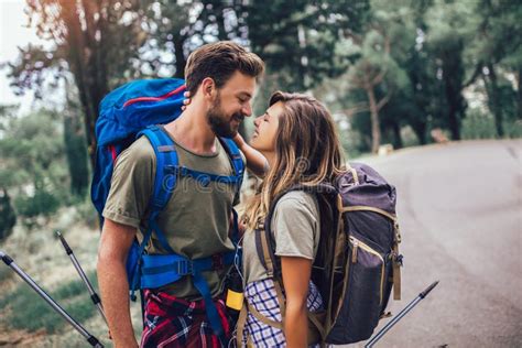 Couple Hiking on the Path in Mountains Stock Image - Image of journey, mountain: 168700057