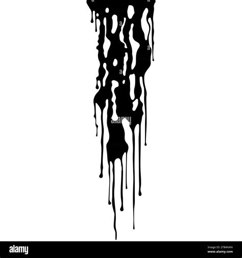 Abstract Dripping Paint. Black ink flows down in long streams and drops. Flowing black liquid ...