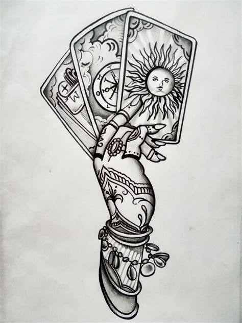 fortune teller cards tattoo sketch