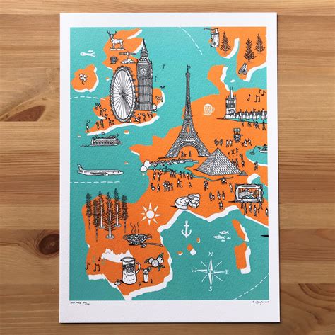 Map of Europe- Art Print- Illustrated Map of Europe, London Art Print, Paris Art Print- Adam ...