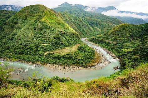 chico river meandering in steep valley, philippines