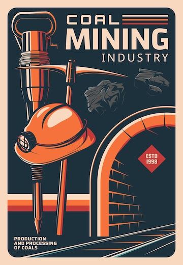 Premium Vector | Coal mining and miner tools vintage retro poster