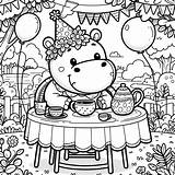 Coloring Page Hippo Party Fun And Creative Color For Kids sketch template