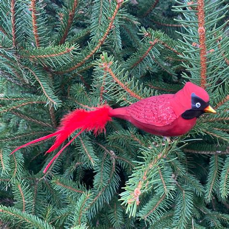 Large Red Cardinal Christmas Tree Ornament - Larger Cross