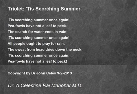 Triolet: 'Tis Scorching Summer - Triolet: 'Tis Scorching Summer Poem by ...