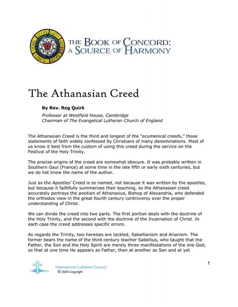 The Athanasian Creed - International Lutheran Council