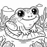 Happy Frog On Leaf In Pond 🐸🍃🌊 Coloring Page sketch template