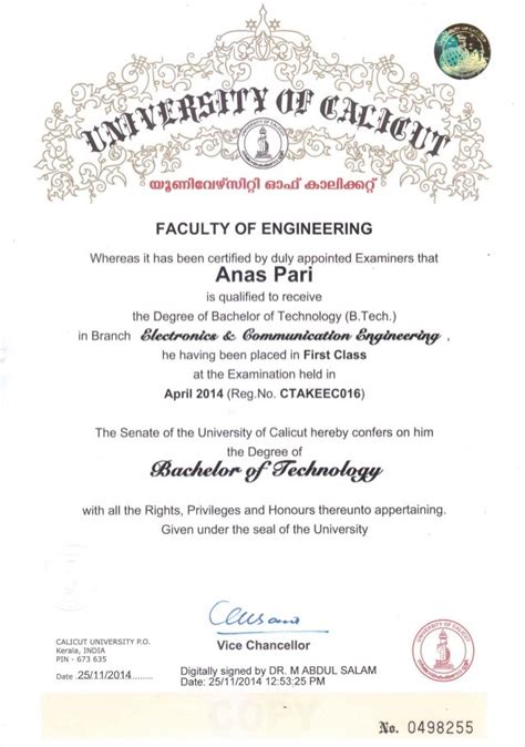 B.tech Engineering Certificate