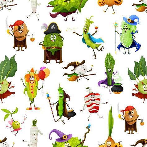 Cartoon vegetable characters seamless pattern 27974215 Vector Art at ...