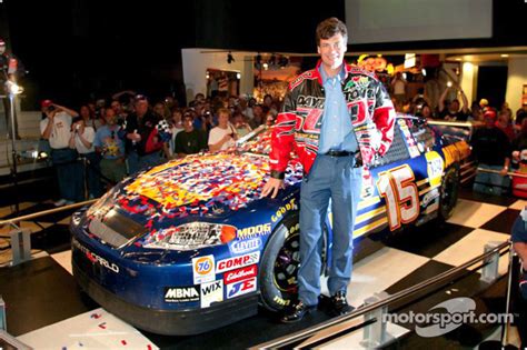 Michael Waltrip in front of his winning Daytona 500 car, the No. 15 NAPA Auto Parts Chevrolet ...